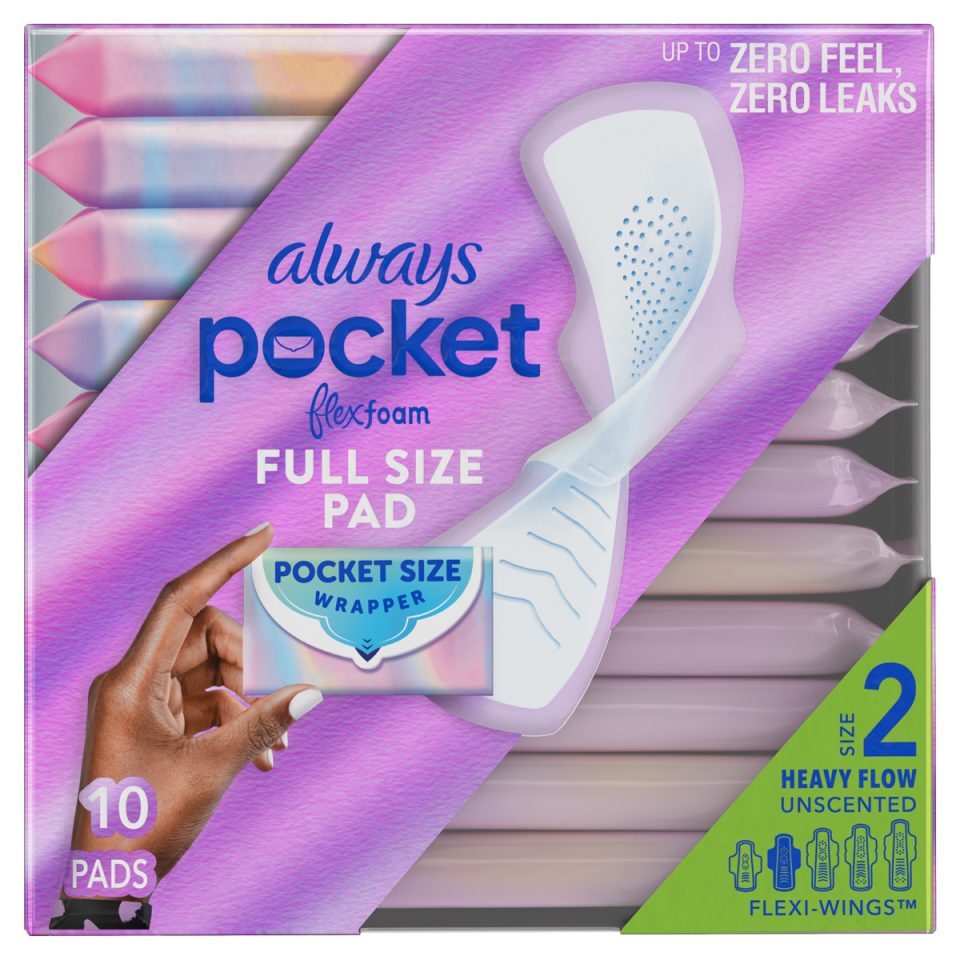 Always Pocket Flexfoam Pads, Size 2, Heavy Flow, with Wings