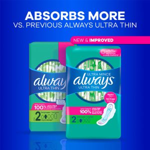 Always Ultra Thin Size 3 Extra Long Super Pads With Wings, Unscented